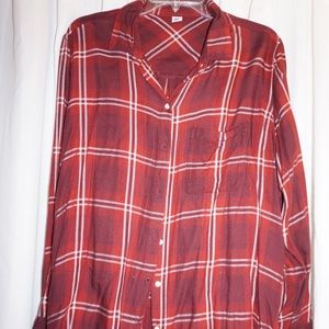 Old Navy; maroon plaid, long sleeved